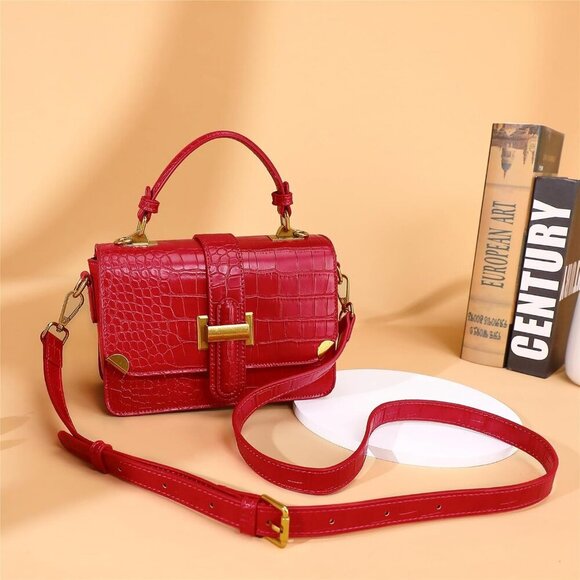 LL LOPPOP Small Classy Leather Crossbody Purse Handle Satchel Handbag Dark Red - Picture 7 of 7